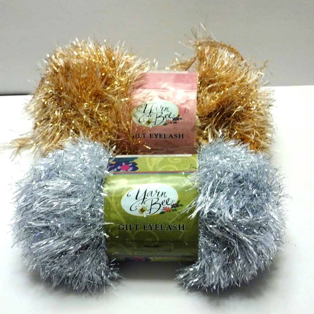 Yarn Bee Gilt Eyelash Yarn in Silver and Gold - Brand new and hard to find 2005